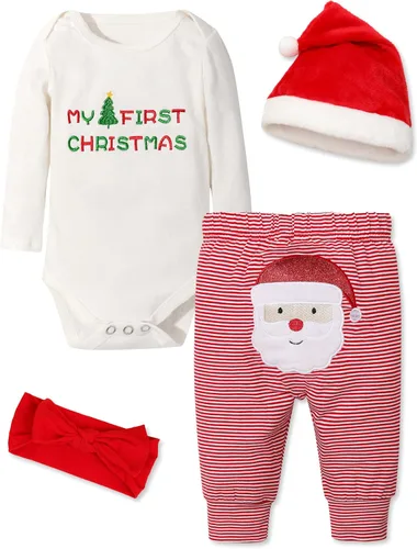 Vista 5 de Conjunto de 4 piezas de traje de Navidad para bebé, niña, niño, Año Nuevo, 4 piezas Negro 2