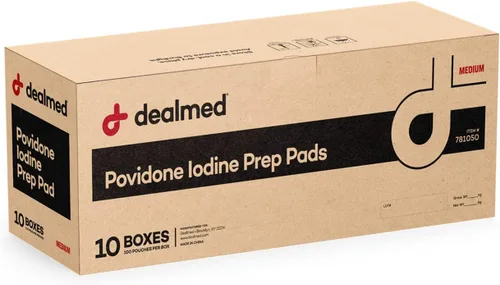 Vista 10 de Dealmed Povidone Yodine Prep Pad 10% - Paquetes sellados individualmente, perfectos para el cuidado de heridas y botiquines portátiles de primeros