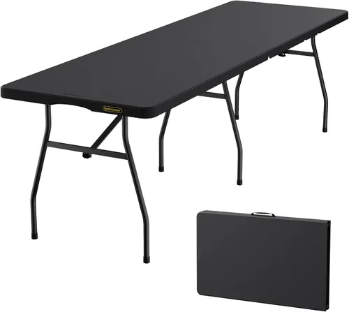 Vista 9 de FanttikOutdoor - Mesa plegable de 8 pies con seis patas, 500 libras, fiesta, camping Blanco