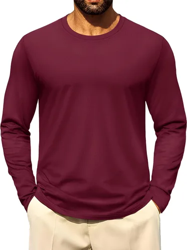 Vista 21 de Cotrasen - Camisetas básicas de manga larga para hombre, de algodón, con cuello redondo, transpirables, suaves y casuales