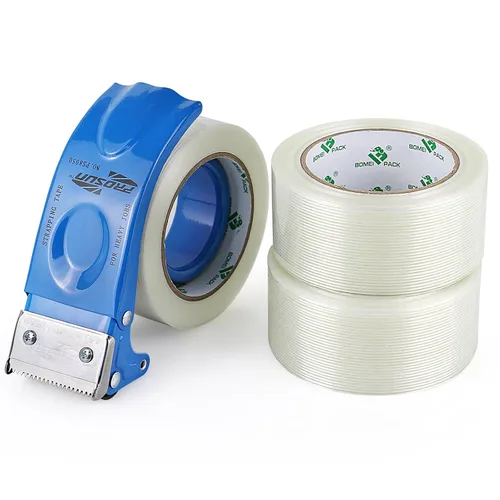 Vista 8 de BOMEI PACK Cinta de Embalar de 2 Pulgadas con Dispensador, Cinta de Embalaje Reforzada de Monofibra de Vidrio con Hilo para Envío, 3 Rollos x 5.5