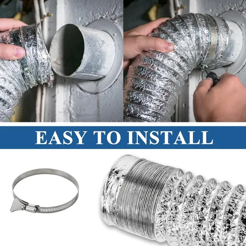 Vista 6 de Funmit Kit de manguera de ventilación para secadora, 4 pulgadas de diámetro por 8 pies de longitud, con 2 abrazaderas de tornillo sin fin de acero