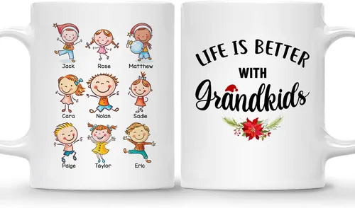 Vista 25 de Gossby Taza personalizada – GRANDKIDS MAKE LIFE MORE GRAND (1 niño) – Taza de café de cerámica de 11 onzas y 15 onzas para abuelos/abuelos – Idea