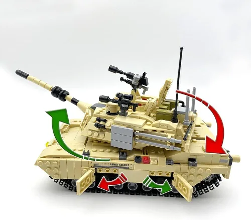 Vista 3 de dOvOb Bloque de construcción de tanque del ejército (1080 unidades), WW2 Militar M1A2 Abrams modelo tanque con figuras de soldado, juguetes regalos