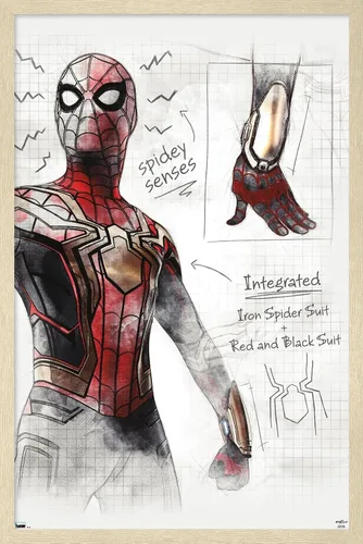 Vista 7 de Trends International Marvel Spider-Man: No Way Home - Póster de pared de bocetos, 22.4 pulgadas de largo x 14.7 pulgadas, versión enmarcada