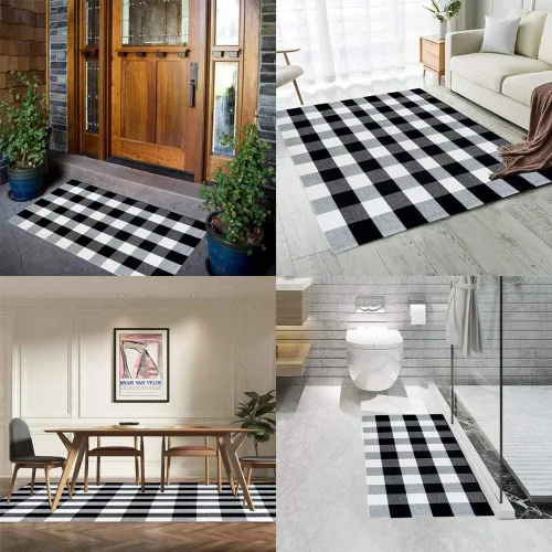 Vista 6 de Carvapet Buffalo - Alfombra de área a cuadros negros y blancos de 36 x 51 pulgadas, tapete de bienvenida para interiores y exteriores, para entrada