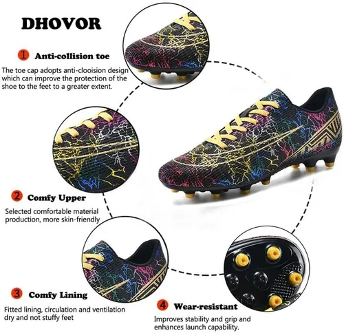 Vista 2 de DHOVOR Botines de fútbol para hombre y mujer, antideslizantes, para atletismo, botas de fútbol juveniles, unisex, ligeras, para exteriores