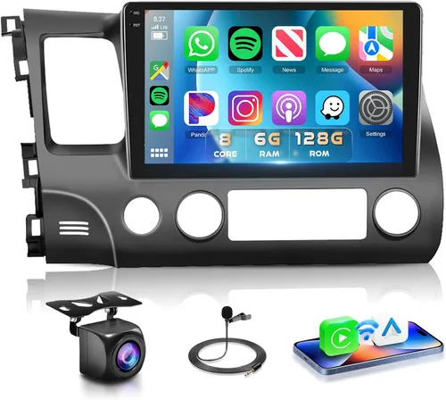 Vista 10 de Estéreo de coche 4G 64G para Honda Civic 2006-2011 Radio con pantalla táctil IPS de 10.1 pulgadas 1280x720 Radio AI DSP 36EQ Carplay inalámbrico