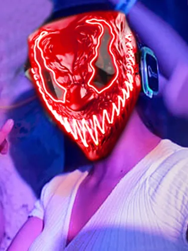 Vista 3 de Doviden Venobat - Máscara de Halloween con luz LED para disfraz de purga, fiesta de disfraces para niños y adultos, máscara de neón brillante