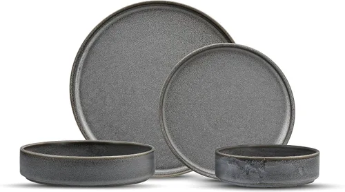 Vista 7 de Fortessa Sound Stoneware - Juego de vajilla de 16 piezas, servicio para 4, cemento