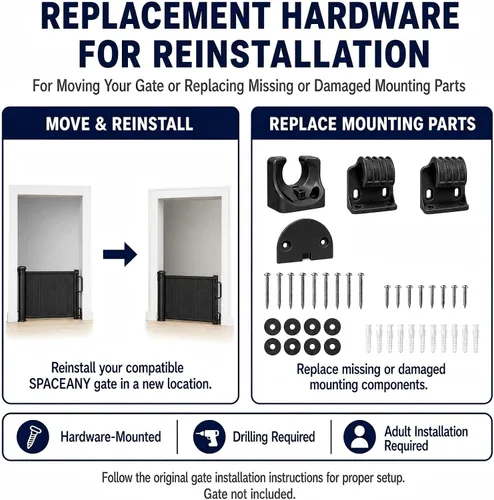 Vista 6 de SPACEANY Kit de piezas de repuesto retráctil para puerta de bebé, accesorios oficiales para puertas de seguridad SPACEANY - Incluye montaje de Negro