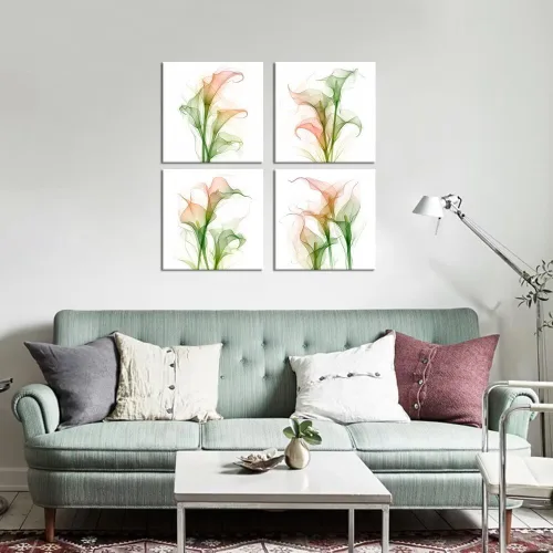 Vista 53 de Wall HDQ Arte de pared de flores para baño, dormitorio, sala de estar, decoración de pared azul y naranja, pintura floral, lienzo impreso, imagen