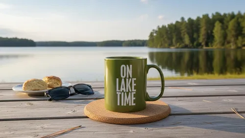 Vista 6 de Primitives by Kathy 21675 Taza de café de gres verde, 20 onzas, Lake Time