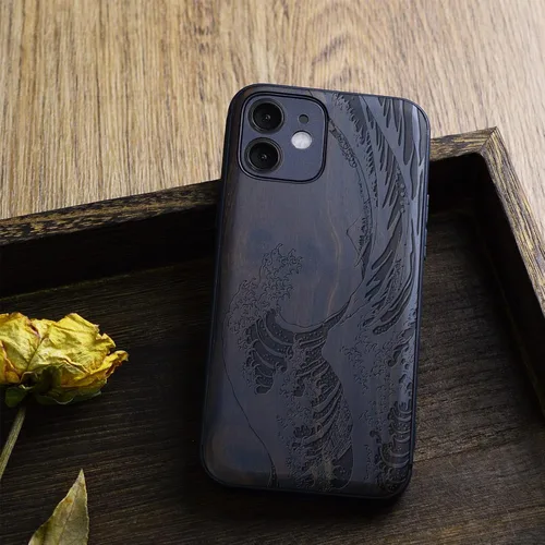 Vista 4 de Carveit Funda magnética de madera para iPhone 12 [madera natural y TPU suave] a prueba de golpes, funda de madera única y elegante compatible