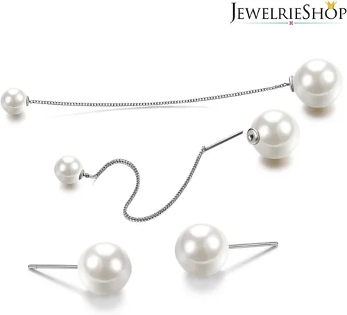 Vista 2 de JewelrieShop Aretes de perlas sintéticas, hipoalergénicos, colgantes para mujer