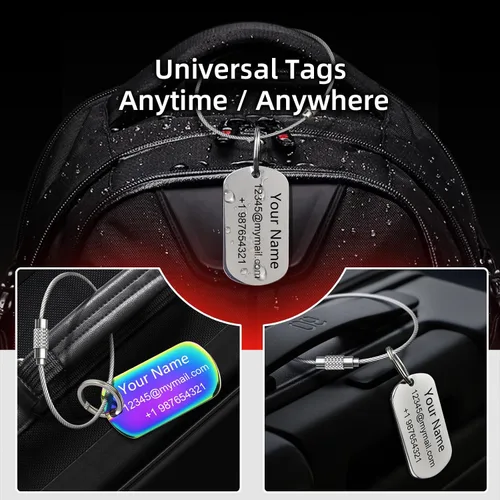 Vista 5 de Etiquetas de equipaje personalizadas para maletas y mochilas, etiquetas de nombre personalizadas de metal de acero inoxidable para niños, mujeres
