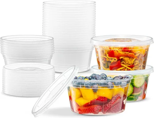 Vista 11 de 8 onzas – 24 juegos de recipientes de plástico para almacenamiento de alimentos con tapas flexibles herméticas para microondas, sin fugas, lavables