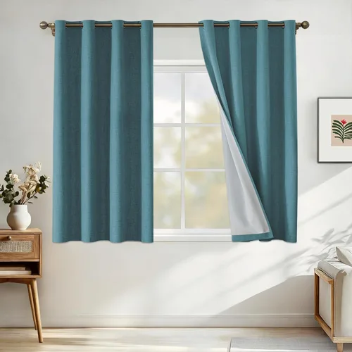 Vista 35 de Cortinas 100% opacas para dormitorio, cortinas opacas de 63 pulgadas de largo, cortinas opacas de lino para sala de estar, cortinas con ojales