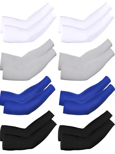 Vista 12 de Mudder 8 Pairs UV Sun Protection Cooling Arm Sleeves for Men Women Youth Silk Compression Arm Cover Breathable Outdoors Sport Negro