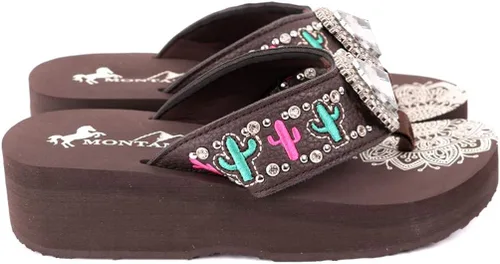 Vista 2 de Montana West - Sandalias patrióticas para mujer, con ornamento de metal, de plataforma, tipo vaqueras