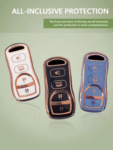 Vista 3 de ontto Funda de llave de 3 botones para Nissan Altima Armada 2002-2006, funda suave y duradera para llave remota, protección completa, compatible