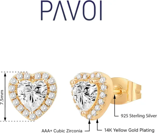 Vista 3 de PAVOI 14K Gold Plated Sterling Silver Post Brilliant Round Faux Diamond Halo Earrings - Premium Cubic Zirconia in Rose Gold, White Gold and Yellow