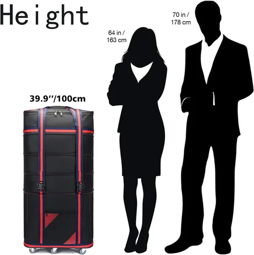 Vista 7 de ELDA Maleta plegable expandible para hombres y mujeres, bolsas de viaje con ruedas universales, equipaje ligero de gran capacidad, Negro
