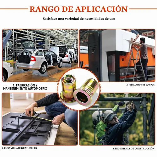 Vista 5 de 100 tuercas de remache de acero al carbono de 1/4 pulgadas a 20UNC de cabeza plana, tuercas roscadas de acero al carbono chapadas en zinc, cuerpo