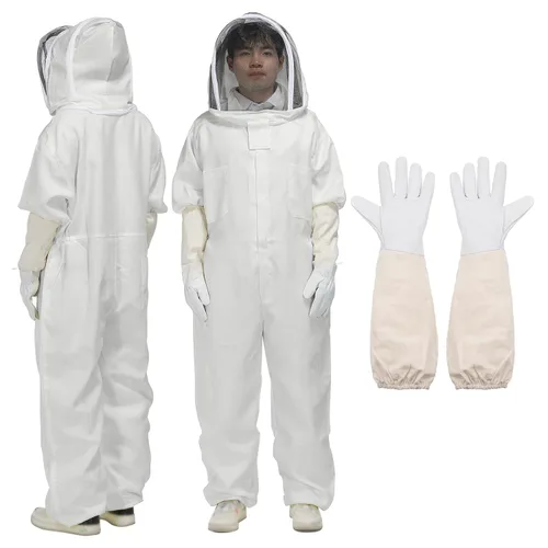 Vista 7 de HARFINGTON Traje de abeja para hombres y mujeres, L trajes de apicultura con guante y velo capucha, trajes de abeja para hombres, a prueba de patio