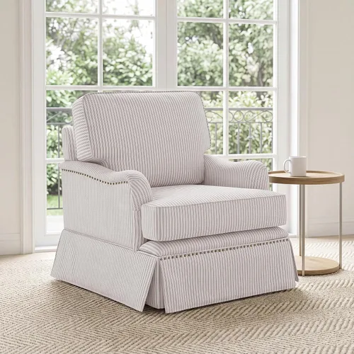Vista 58 de Silla decorativa giratoria con otomana de almacenamiento, gris a rayas