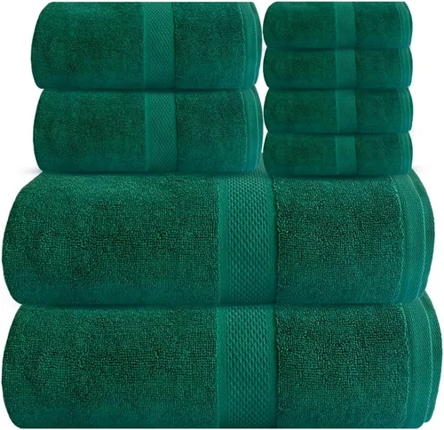 Vista 12 de Juego de 8 toallas de baño 100% algodón de lujo para baño, juego de 8 (2 toallas de baño y 2 toallas de mano y 4 paños de lavado), toallas suaves