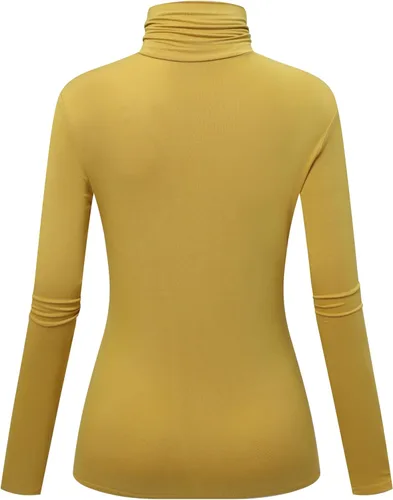 Vista 4 de OThread & Co. Camiseta de manga larga con cuello alto para mujer, capa elástica básica, cómoda, cuello alto