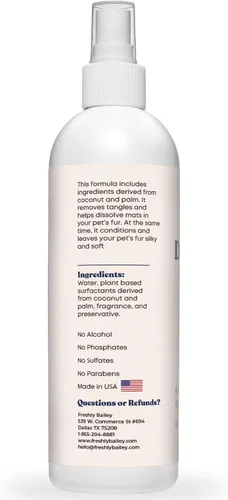 Vista 6 de Freshly Bailey Spray desenredante para gatos – Spray desenredante para mascotas – Desenredante natural y acondicionador sin enjuague para tu gato