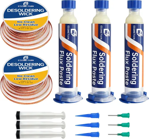 Vista 6 de Mecha desoldadora y pasta de flux de soldadura para reparación de electrónica, flux sin limpieza (10CC), kit de eliminación de soldadura
