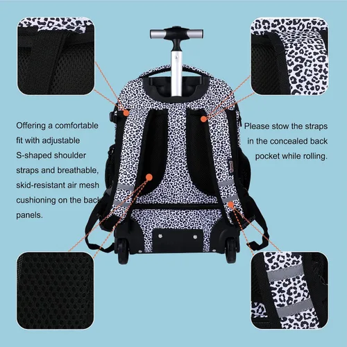 Vista 3 de seastig Mochila con ruedas de 18 pulgadas, mochila con ruedas, mochila para computadora portátil, mochila para adultos, niños, viaje escolar