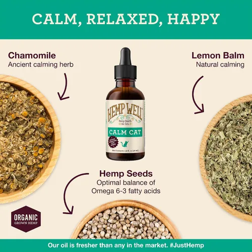 Vista 2 de Hemp Well Aceite para gatos tranquilo, cáñamo orgánico, viajes, ansiedad y apoyo al estrés