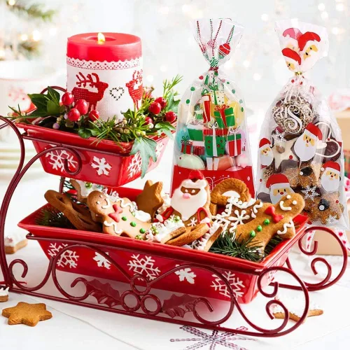 Vista 3 de LOKIPA 200 bolsas de celofán de Navidad, bolsas de regalo de celofán transparentes de Navidad, bolsas de dulces con lazos giratorios