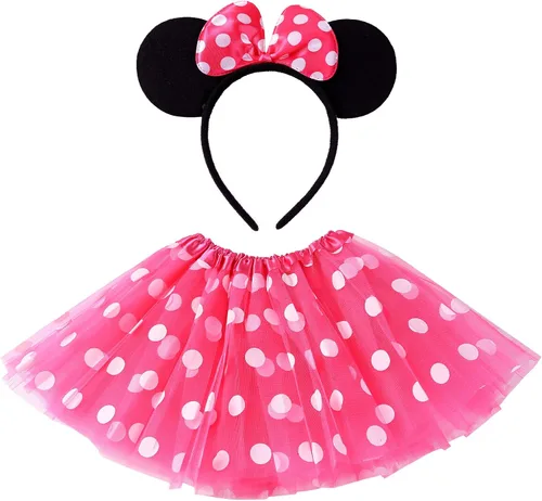 Vista 8 de Tutú de lunares con diadema de orejas de ratón para niñas, disfraz de Halloween, accesorios de disfraces de cumpleaños