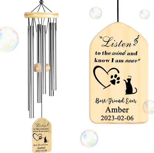 Vista 9 de Jocidea - Campanillas de viento personalizadas para gatos en memoria de gato, regalo por pérdida de gato, regalo de condolencia de mascota, regalo