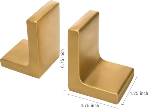 Vista 4 de MyGift Sujetalibros modernos de hormigón dorado para libros pesados y libros de texto, soporte para libros de escritorio, 1 par