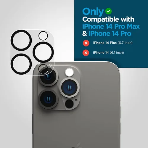Vista 2 de Case-Mate Protector de lente de cámara para iPhone 14 Pro/14 Pro Max – Película de vidrio templado 9H con antiarañazos duradera, antiroturas, visión