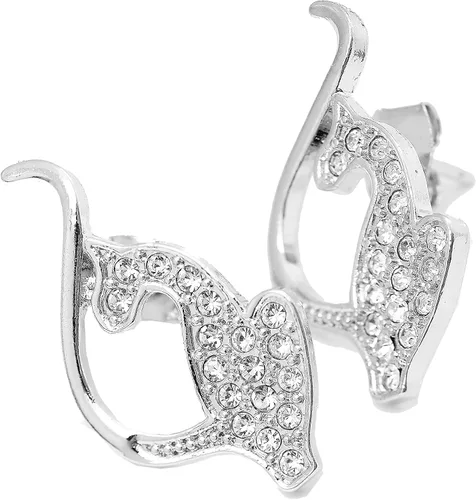Vista 2 de Spinningdaisy Pendientes de gato persa de cola larga de cristal plateado, Metal