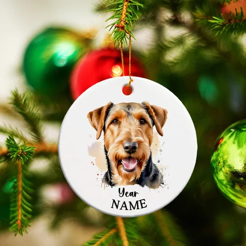 Vista 5 de Adorno de Navidad personalizado para perro Airedale, adorno de cerámica para hombres y mujeres, adornos de cerámica personalizados para perros