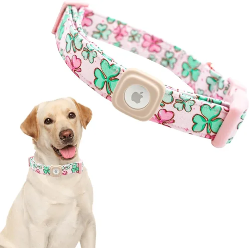 Vista 14 de Lionheart glory Airtag - Collar de perro de San Patricio para perros pequeños, collar verde ajustable de alta resistencia, collar de trébol