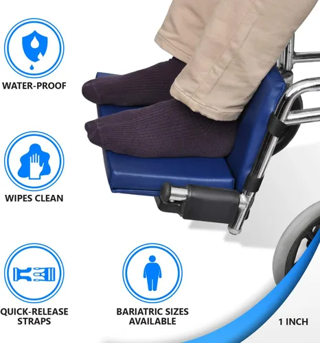 Vista 2 de NYOrtho Extensor de reposapiés para silla de ruedas, protector de cojín de piernas, se asegura fácilmente con correa de liberación rápida, anchos
