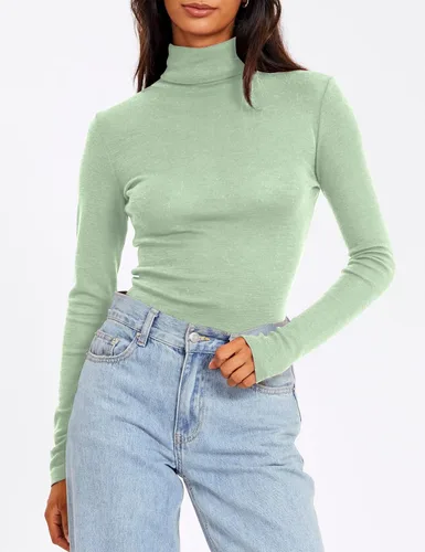 Vista 2 de Trendy Queen Camisas de manga larga con cuello alto para mujer, a la moda, básicas, ajustadas, suaves, térmicas, para otoño