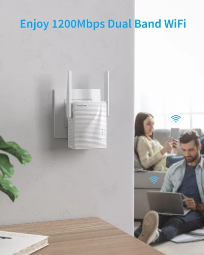 Vista 3 de BrosTrend Extensor WiFi AC1200 Amplificador WiFi y amplificador de señal, 1200 Mbps de doble banda WiFi Extensor de señal Amplificador de señal