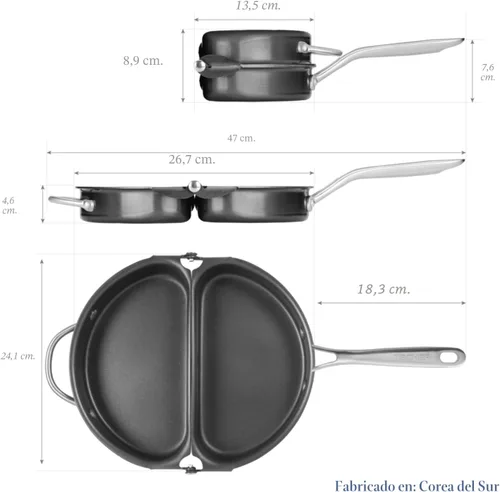 Vista 6 de TECHEF - Sartén para frittata y omelette, antiadherente de doble cara plegable, fabricada en Corea (libre de PFOA) (Negro)