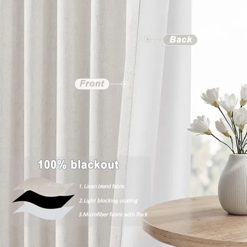 Vista 3 de UHITECH Cortinas cortas de lino de 24 pulgadas de largo para ventanas pequeñas de granja, cortinas opacas modernas para sala de estar, pestañas