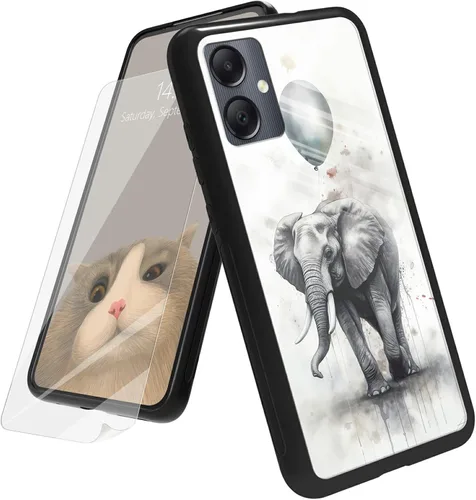 Vista 55 de Funda para Samsung Galaxy A12 5G con protector de pantalla, parte trasera de vidrio templado + TPU de silicona suave que absorbe los golpes